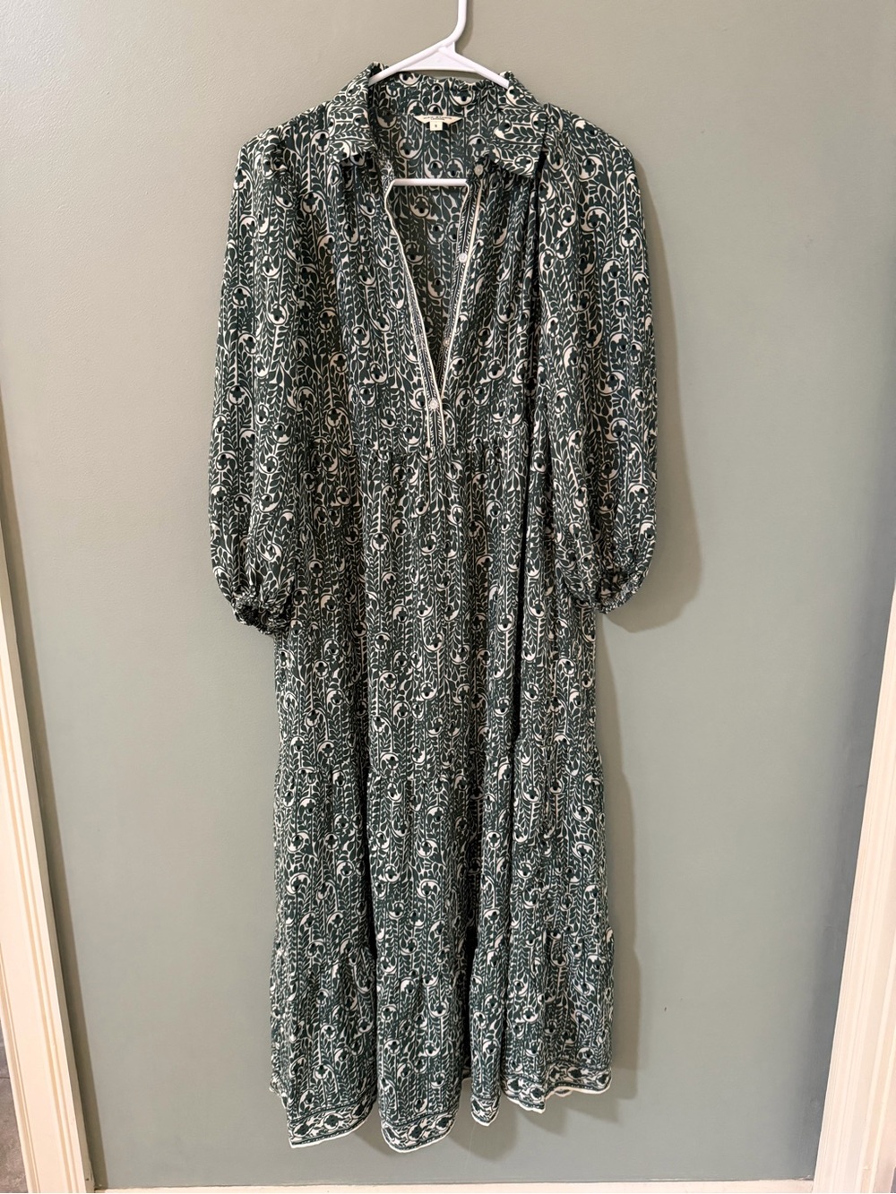 Max Studio Womens 3/4 Sleeve Collar Button Tiered Maxi Dress  small